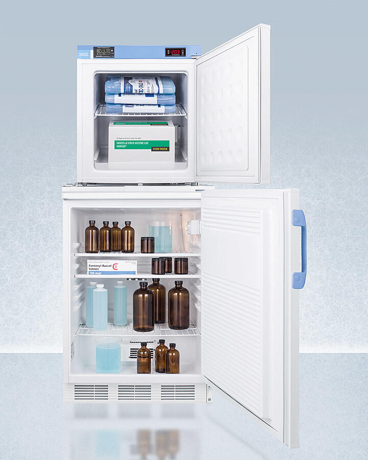 Summit FF7LWFS24LSTACKMED2 Stacked Combination Of Ff7Lwbimed2 Auto Defrost All-Refrigerator And Fs24Lmed2 Compact Manual Defrost All-Freezer, Both With Locks, Digital Controls, And Nist Calibrated Alarm/Thermometers