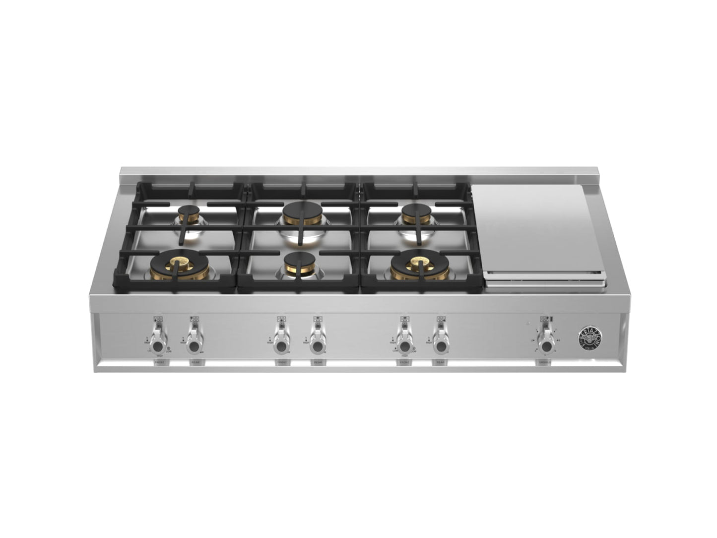 Bertazzoni PROF486GRTBXT 48 Gas Rangetop 6 Brass Burner + Electric Griddle Stainless Steel
