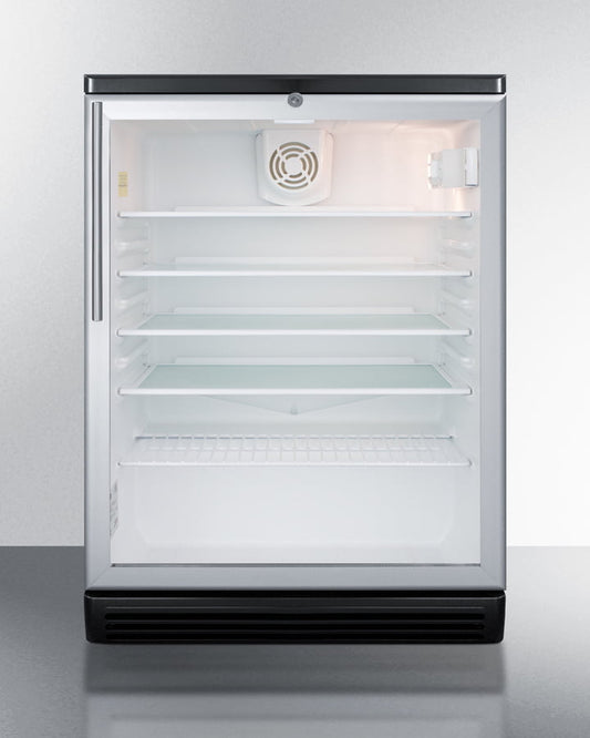 Summit SCR600BGLHV Commercially Listed 5.5 Cu.Ft. Counter Height Beverage Center In A 24" Footprint, With Black Cabinet, Glass Door, Thin Stainless Steel Handle, And Lock