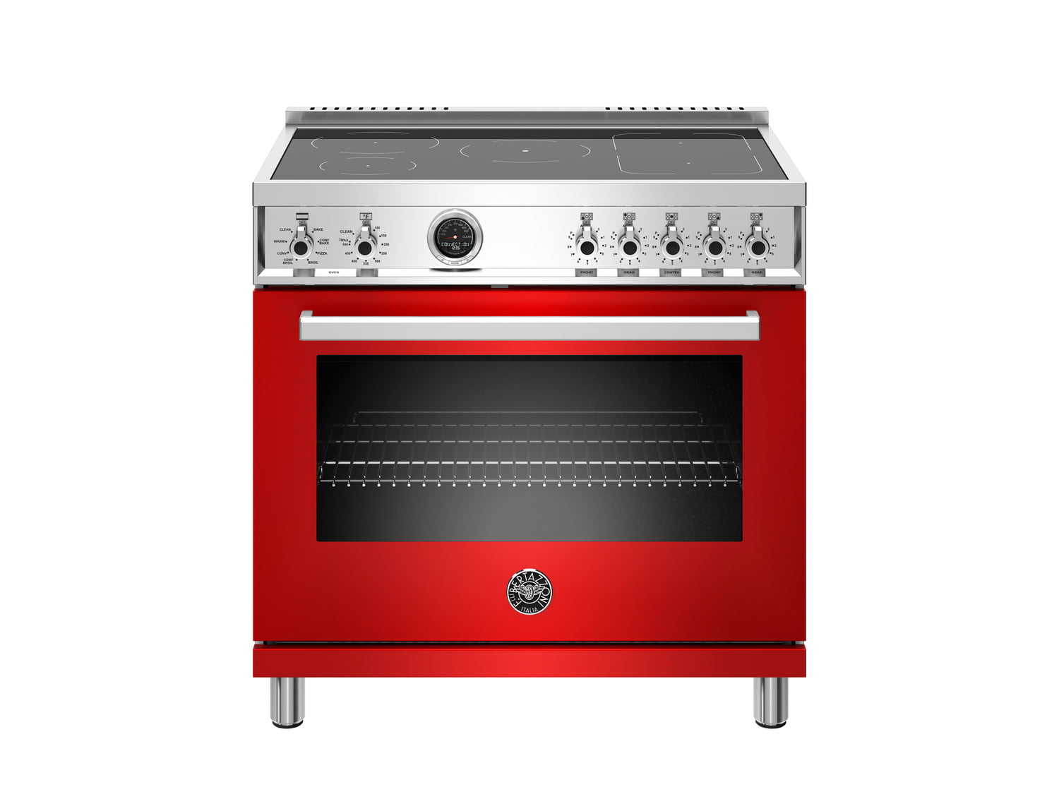 Bertazzoni PROF365INSROT 36 Inch Induction Range, 5 Heating Zones, Electric Self-Clean Oven Rosso