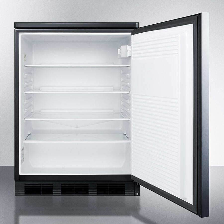 Summit FF7LBLKBIIF Commercially Listed Built-In Undercounter All-Refrigerator For General Purpose Use, Auto Defrost W/Panel-Ready Door, Lock, And Black Cabinet