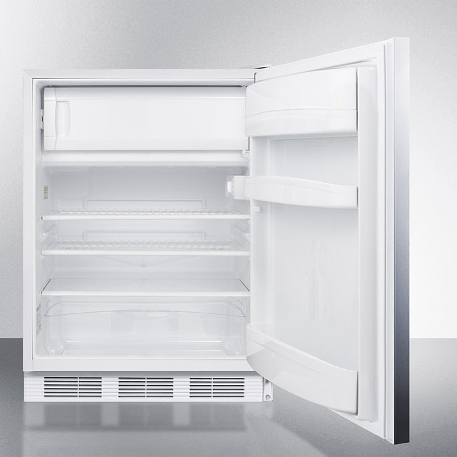 Summit CT66LWSSHHADA Freestanding Ada Compliant Refrigerator-Freezer For General Purpose Use, W/Dual Evaporator Cooling, Lock, Ss Door, Horizontal Handle, White Cabinet