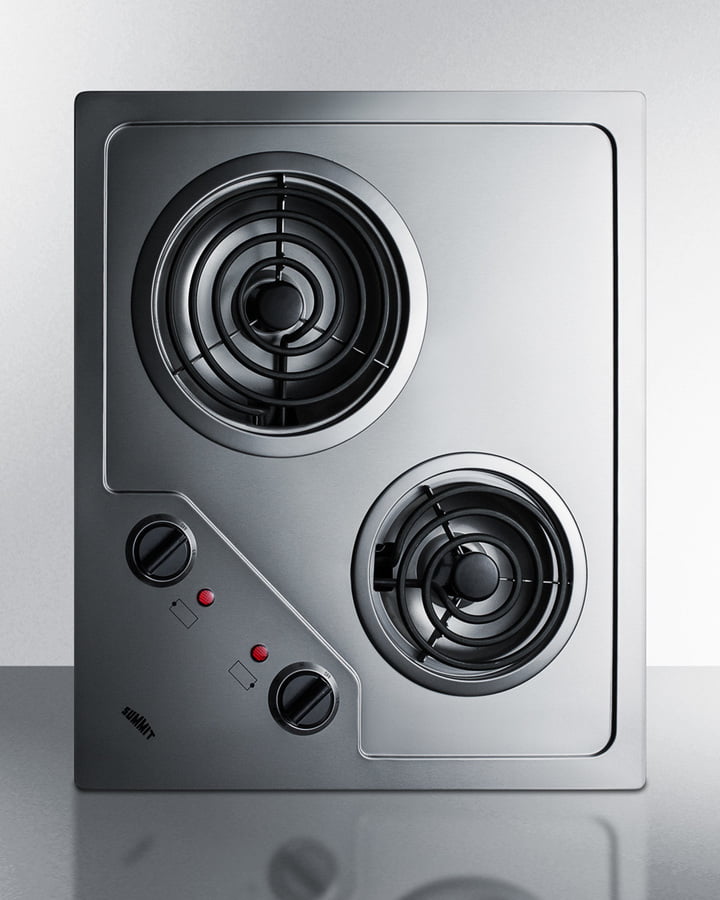 Summit CR2B224S 2-Burner 230V Electric Cooktop Designed For Portrait Or Landscape Installation, With Coil Elements And Stainless Steel Finish