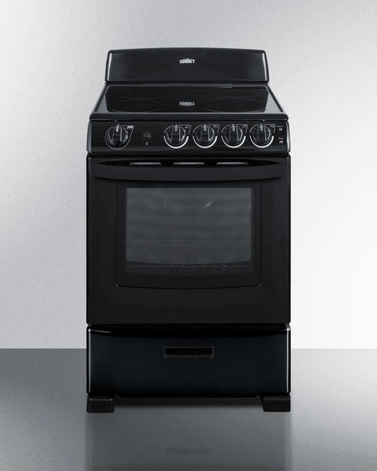 Summit REX2431B 24" Wide Smooth-Top Electric Range In Black, With Lower Storage Drawer And Oven Window; Available Winter 2018 To Replace Model Rex243B