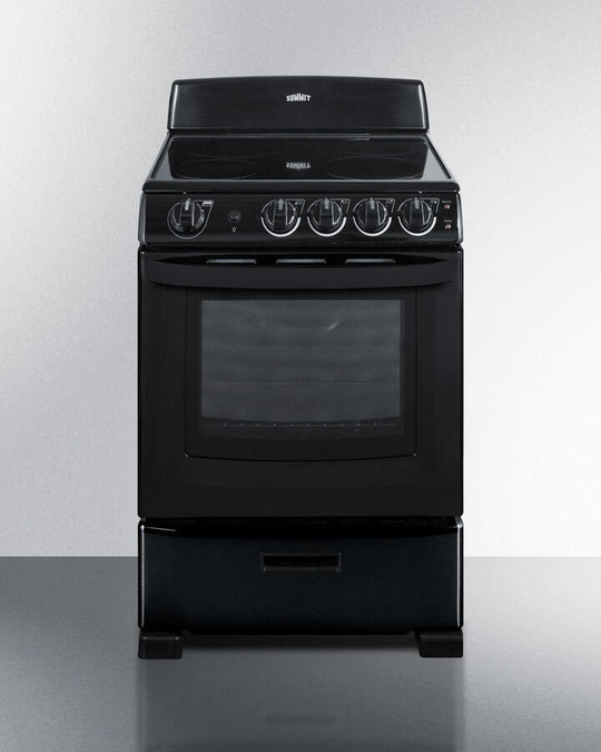 Summit REX2431B 24" Wide Smooth-Top Electric Range In Black, With Lower Storage Drawer And Oven Window; Available Winter 2018 To Replace Model Rex243B