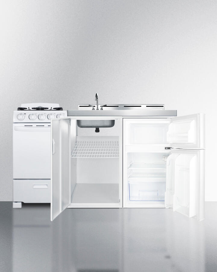 Summit ACK60GASW 60" Wide All-In-One Kitchenette With Gas Range