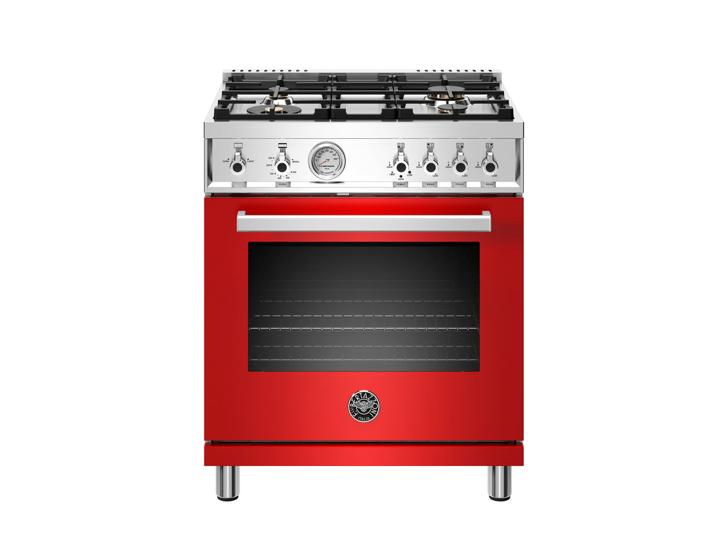 Bertazzoni PROF304GASROT 30 Inch All Gas Range, 4 Brass Burner Rosso
