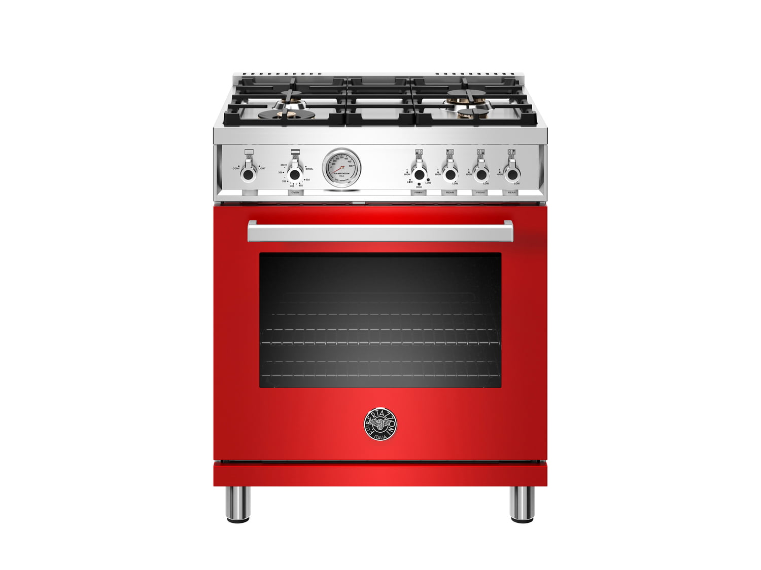 Bertazzoni PROF304GASROT 30 Inch All Gas Range, 4 Brass Burner Rosso