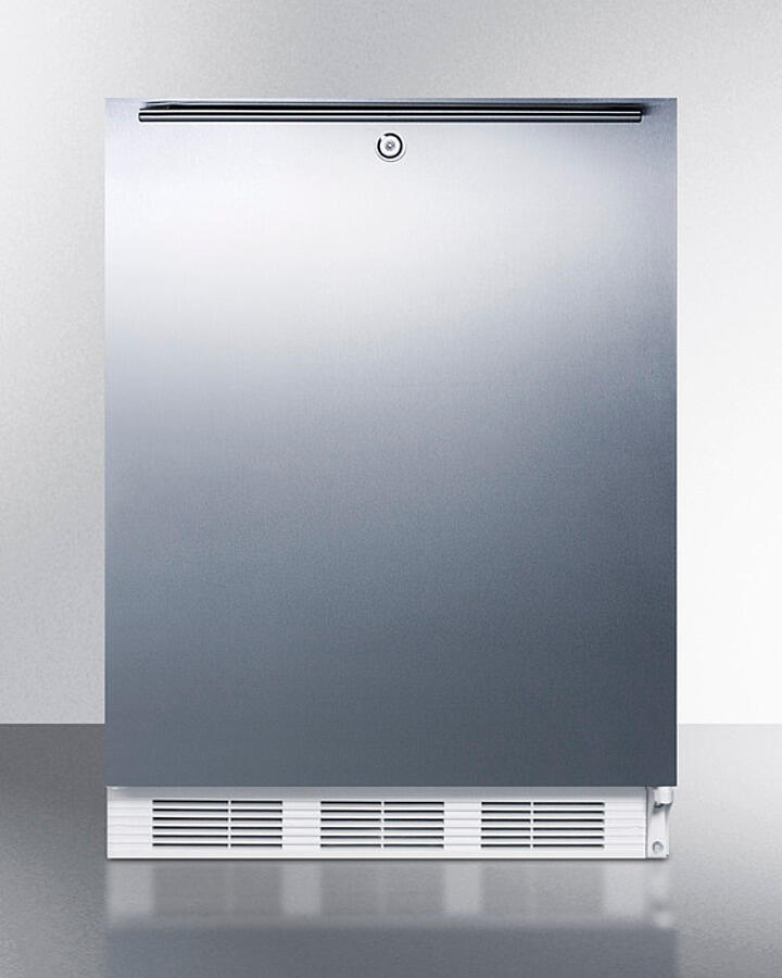 Summit FF7LWBISSHHADA Ada Compliant Built-In Undercounter All-Refrigerator For General Purpose Or Commercial Use, Auto Defrost W/Lock, Ss Door, Horizontal Handle, White Cabinet