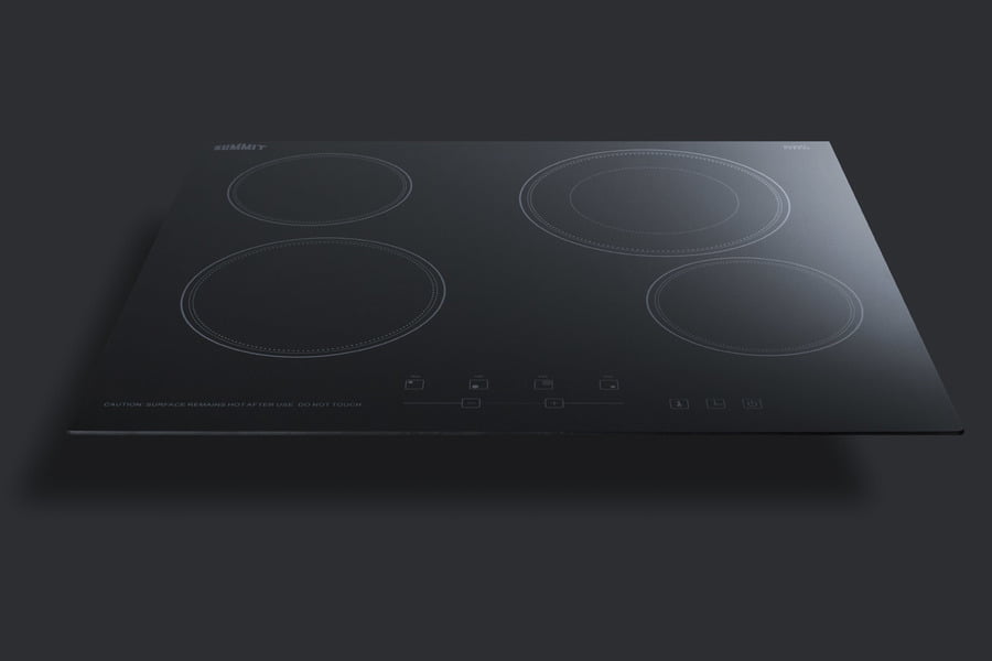 Summit CR4B23T5B 230V 4-Burner Cooktop In Black Ceramic Schott Glass With Digital Touch Controls And An Extra Large 8