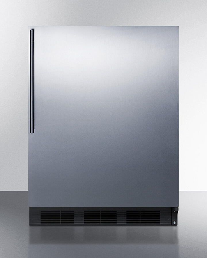 Summit FF6BKBI7SSHVADA Ada Compliant Commercial All-Refrigerator For Built-In General Purpose Use, Auto Defrost W/Stainless Steel Wrapped Door, Thin Handle, And Black Cabinet