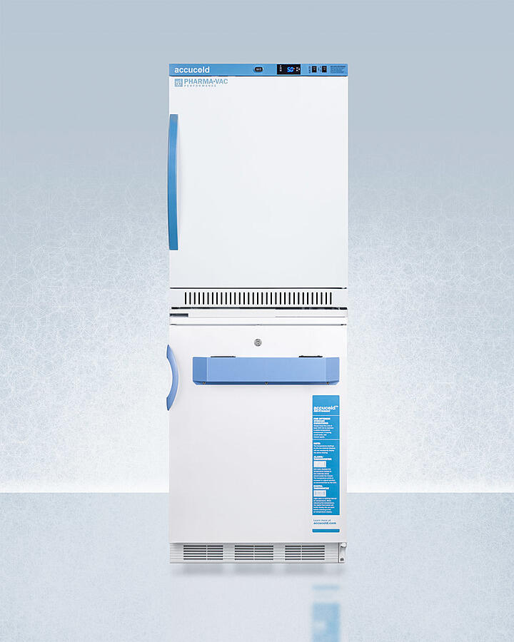 Summit ARS6PVVT65MLSTACKMED2 Stacked Combination Of Ars6Pv All-Refrigerator With Antimicrobial Silver-Ion Handle And Hospital Grade Cord With 'Green Dot' Plug And Vt65Mlbimed2 Manual Defrost All-Freezer For Vaccine Storage