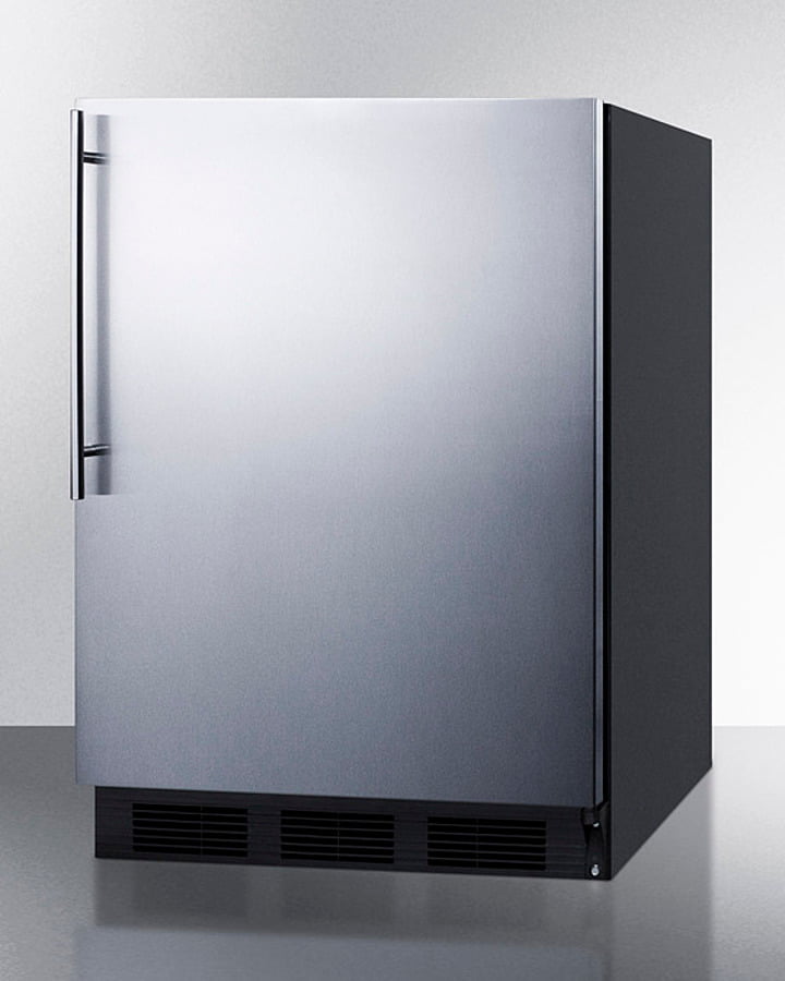 Summit FF7BKSSHV Commercially Listed Freestanding All-Refrigerator For General Purpose Use, Auto Defrost W/Ss Wrapped Door, Thin Handle, And Black Cabinet
