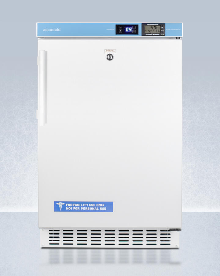 Summit ACR45LCAL Pharmacy Series Ada Compliant 20" Wide Built-In Undercounter All-Refrigerator For Vaccine Storage, Frost-Free With An Internal Fan, External Digital Controls And Nist Calibrated Thermometer, And Lock