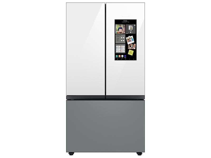 Samsung RF24BB69006M Bespoke 3-Door French Door Refrigerator (24 Cu. Ft.) - With Top Left And Family Hub™ Panel In White Glass - And Matte Grey Glass Bottom Door Panel