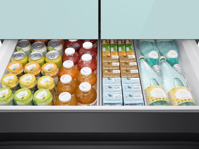 Samsung RF29BB86004M Bespoke 4-Door French Door Refrigerator (29 Cu. Ft.) With Beverage Center™ In Morning Blue Glass Top Panels And White Glass Middle And Bottom Panels