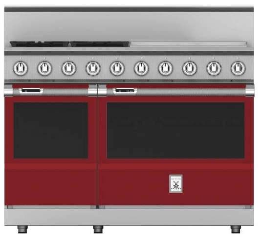 Hestan KRD484GDLPBG 48" 4-Burner Dual Fuel Range With 24" Griddle - Liquid Propane - Burgundy / Tin Roof