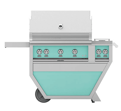Hestan GMBR36CX2LPTQ Hestan 36" Liquid Propane Gas Deluxe Freestanding Grill And Cart W/ Double Side Burner Gmbr36Cx2 - Turquoise (Custom Color: Bora Bora)