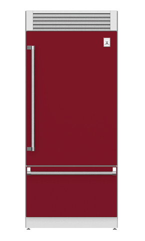 Hestan KRPR36BG 36" Pro Style Bottom Mount, Top Compressor Refrigerator - Right Hinge - Burgundy / Tin Roof
